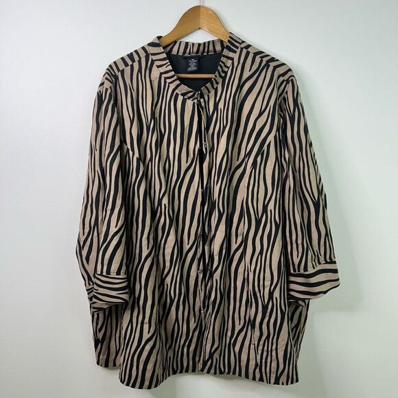 Maggie Barnes 3X Zebra Print Jacket Linen Rayon Plus Size 26/28W Animal Print - Picture 1 of 13